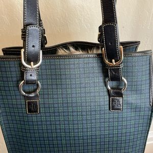 Rare Ralph Lauren Plaid Hunter Green Leather Handbag